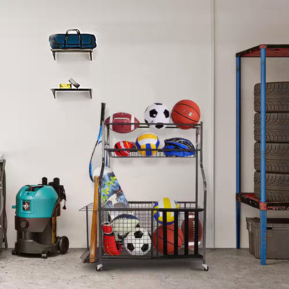 154 Lbs. Weight Capacity Sports Organizers Rack with Wheels for Garage